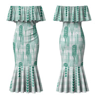 Aloha Hawaii Vintage Kahili Pa'a Lima Couples Matching Mermaid Dress and Hawaiian Shirt Palaka Print Mossy Teal