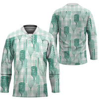 Aloha Hawaii Vintage Kahili Pa'a Lima Hockey Jersey Palaka Print Mossy Teal