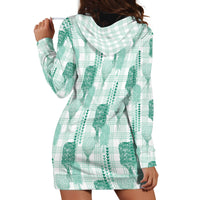 Aloha Hawaii Vintage Kahili Pa'a Lima Hoodie Dress Palaka Print Mossy Teal