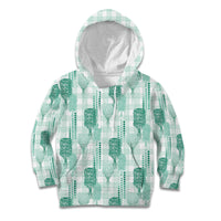 Aloha Hawaii Vintage Kahili Pa'a Lima Kid Hoodie Palaka Print Mossy Teal