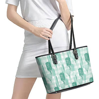 Aloha Hawaii Vintage Kahili Pa'a Lima Leather Tote Bag Palaka Print Mossy Teal