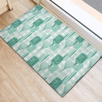 Aloha Hawaii Vintage Kahili Pa'a Lima Rubber Doormat Palaka Print Mossy Teal
