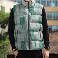Aloha Hawaii Vintage Kahili Pa'a Lima Sleeveless Puffer Jacket Palaka Print Mossy Teal