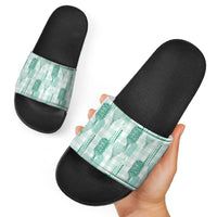 Aloha Hawaii Vintage Kahili Pa'a Lima Slide Sandals Palaka Print Mossy Teal