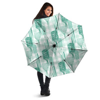Aloha Hawaii Vintage Kahili Pa'a Lima Umbrella Palaka Print Mossy Teal