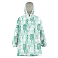 Aloha Hawaii Vintage Kahili Pa'a Lima Wearable Blanket Hoodie Palaka Print Mossy Teal