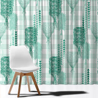 Aloha Hawaii Vintage Kahili Pa'a Lima Window Curtain Palaka Print Mossy Teal