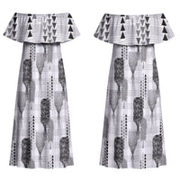 Aloha Hawaii Vintage Kahili Pa'a Lima Couples Matching Off Shoulder Maxi Dress and Long Sleeve Button Shirt Palaka Print Hinahina