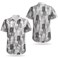 Aloha Hawaii Vintage Kahili Pa'a Lima Couples Matching Off Shoulder Short Dress and Hawaiian Shirt Palaka Print Hinahina