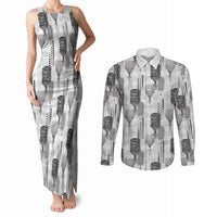 Aloha Hawaii Vintage Kahili Pa'a Lima Couples Matching Tank Maxi Dress and Long Sleeve Button Shirt Palaka Print Hinahina