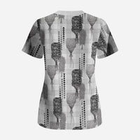 Aloha Hawaii Vintage Kahili Pa'a Lima Scrub Top Palaka Print Hinahina
