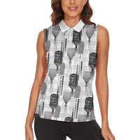 Aloha Hawaii Vintage Kahili Pa'a Lima Women Sleeveless Polo Shirt Palaka Print Hinahina