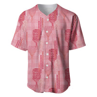 Aloha Hawaii Vintage Kahili Pa'a Lima Baseball Jersey Palaka Print Berry Pink