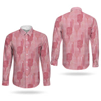 Aloha Hawaii Vintage Kahili Pa'a Lima Couples Matching Long Sleeve Bodycon Dress and Long Sleeve Button Shirt Palaka Print Berry Pink