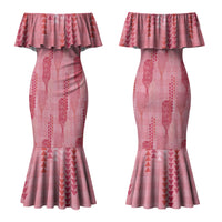 Aloha Hawaii Vintage Kahili Pa'a Lima Couples Matching Mermaid Dress and Hawaiian Shirt Palaka Print Berry Pink