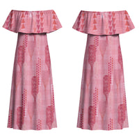Aloha Hawaii Vintage Kahili Pa'a Lima Couples Matching Off Shoulder Maxi Dress and Hawaiian Shirt Palaka Print Berry Pink