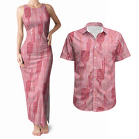 Aloha Hawaii Vintage Kahili Pa'a Lima Couples Matching Tank Maxi Dress and Hawaiian Shirt Palaka Print Berry Pink