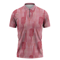 Aloha Hawaii Vintage Kahili Pa'a Lima Zipper Polo Shirt Palaka Print Berry Pink