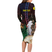 New Caledonia Kanaky Personalized Long Sleeve Bodycon Dress Kagu Bird Emblem - Polynesian Pride