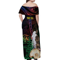New Caledonia Kanaky Personalized Off Shoulder Maxi Dress Kagu Bird Emblem - Polynesian Pride