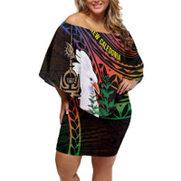 New Caledonia Kanaky Personalized Off Shoulder Short Dress Kagu Bird Emblem - Polynesian Pride