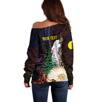 New Caledonia Kanaky Personalized Off Shoulder Sweater Kagu Bird Emblem - Polynesian Pride