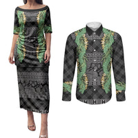 Hawai'i Paniolo Maile Twisted Lei Couples Matching Puletasi and Long Sleeve Button Shirt Obsidian Black LT7 Black - Polynesian Pride