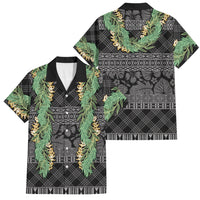 Hawai'i Paniolo Maile Twisted Lei Family Matching Off The Shoulder Long Sleeve Dress and Hawaiian Shirt Obsidian Black LT7 Dad's Shirt - Short Sleeve Black - Polynesian Pride