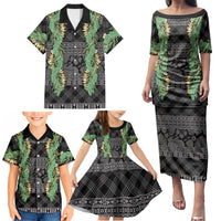 Hawai'i Paniolo Maile Twisted Lei Family Matching Puletasi and Hawaiian Shirt Obsidian Black LT7 - Polynesian Pride