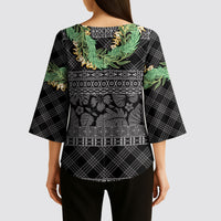 Hawai'i Paniolo Maile Twisted Lei Kimono Sleeve Blouse Obsidian Black LT7 - Polynesian Pride
