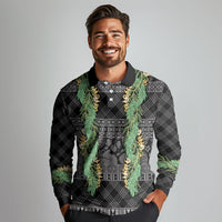 Hawai'i Paniolo Maile Twisted Lei Long Sleeve Polo Shirt Obsidian Black LT7 - Polynesian Pride