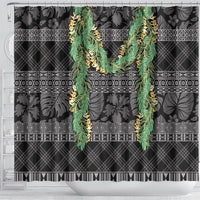 Hawai'i Paniolo Maile Twisted Lei Shower Curtain Obsidian Black LT7 - Polynesian Pride