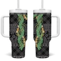 Hawai'i Paniolo Maile Twisted Lei Tumbler With Handle Obsidian Black LT7 One Size: 40 oz Black - Polynesian Pride