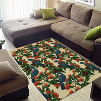 New Zealand Christmas Area Rug Romantic Tui Birds on Pohutukawa - Ivory - Polynesian Pride