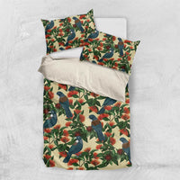 New Zealand Christmas Bedding Set Romantic Tui Birds on Pohutukawa - Ivory - Polynesian Pride