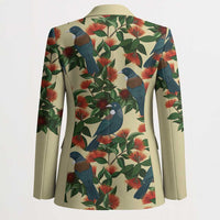 New Zealand Christmas Blazer Romantic Tui Birds on Pohutukawa - Ivory - Polynesian Pride