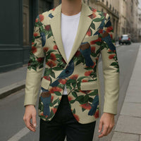 New Zealand Christmas Blazer Romantic Tui Birds on Pohutukawa - Ivory - Polynesian Pride