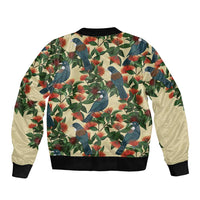 New Zealand Christmas Bomber Jacket Romantic Tui Birds on Pohutukawa - Ivory - Polynesian Pride