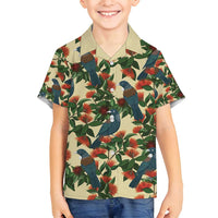 New Zealand Christmas Family Matching Long Sleeve Bodycon Dress and Hawaiian Shirt Romantic Tui Birds on Pohutukawa - Ivory - Polynesian Pride