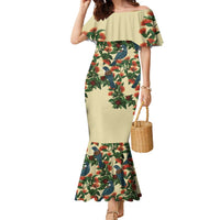 New Zealand Christmas Family Matching Mermaid Dress and Hawaiian Shirt Romantic Tui Birds on Pohutukawa - Ivory - Polynesian Pride