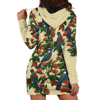 New Zealand Christmas Hoodie Dress Romantic Tui Birds on Pohutukawa - Ivory - Polynesian Pride