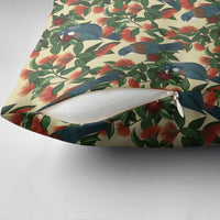 New Zealand Christmas Pillow Cover Romantic Tui Birds on Pohutukawa - Ivory LT7 - Polynesian Pride