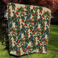 New Zealand Christmas Quilt Romantic Tui Birds on Pohutukawa - Ivory - Polynesian Pride