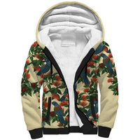 New Zealand Christmas Sherpa Hoodie Romantic Tui Birds on Pohutukawa - Ivory - Polynesian Pride