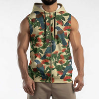 New Zealand Christmas Sleeveless Zip Hoodie Romantic Tui Birds on Pohutukawa - Ivory - Polynesian Pride