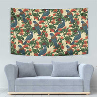 New Zealand Christmas Tapestry Romantic Tui Birds on Pohutukawa - Ivory - Polynesian Pride