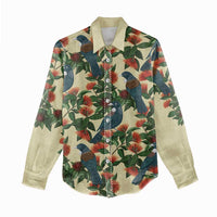New Zealand Christmas Women Casual Shirt Romantic Tui Birds on Pohutukawa - Ivory - Polynesian Pride