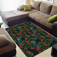 New Zealand Christmas Area Rug Romantic Tui Birds on Pohutukawa - Cobalt - Polynesian Pride