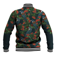 New Zealand Christmas Baseball Jacket Romantic Tui Birds on Pohutukawa - Cobalt - Polynesian Pride