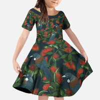 New Zealand Christmas Family Matching Long Sleeve Bodycon Dress and Hawaiian Shirt Romantic Tui Birds on Pohutukawa - Cobalt - Polynesian Pride